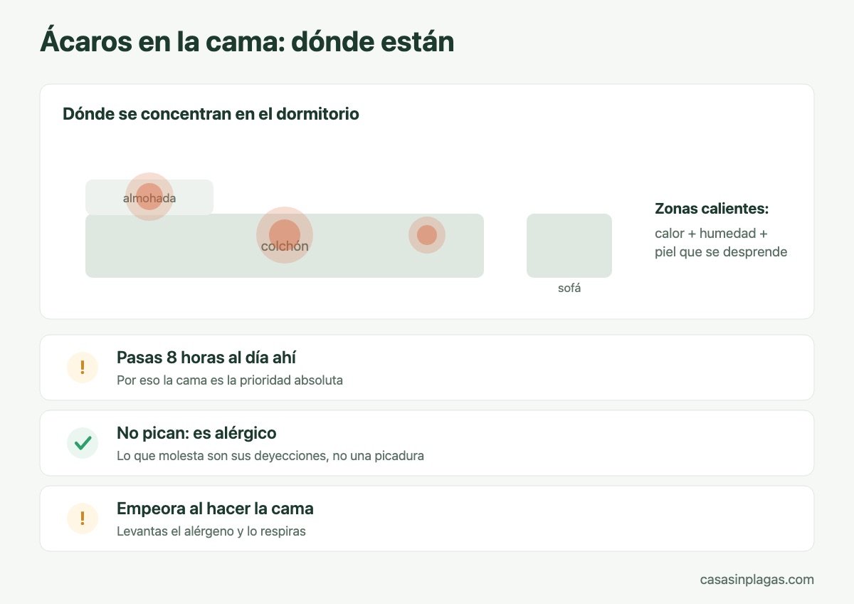 Dónde se concentran los ácaros en la cama y el dormitorio