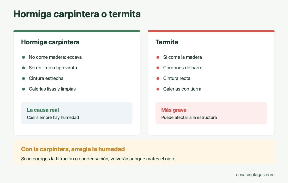 Diferencias entre hormiga carpintera y termita